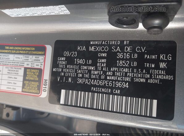 3KPA24AD6PE619694 2023 KIA RIO Silver 