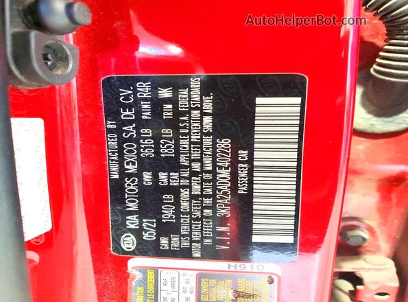 3KPA25AD0ME402286 2021 KIA RIO Red Widok komory silnika