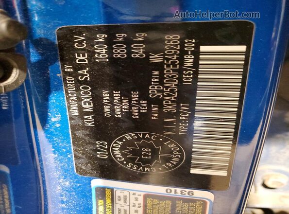 3KPA25AD3PE549268 2023 KIA RIO Blue 