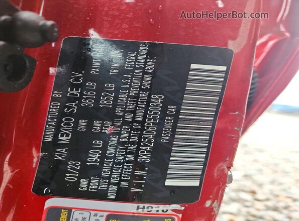3KPA25AD6PE550348 2023 KIA RIO Red 