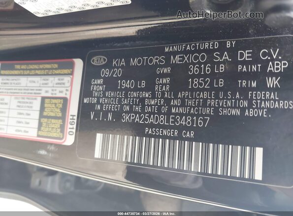 3KPA25AD8LE348167 2020 KIA RIO 5-DOOR Black Engine compartment view