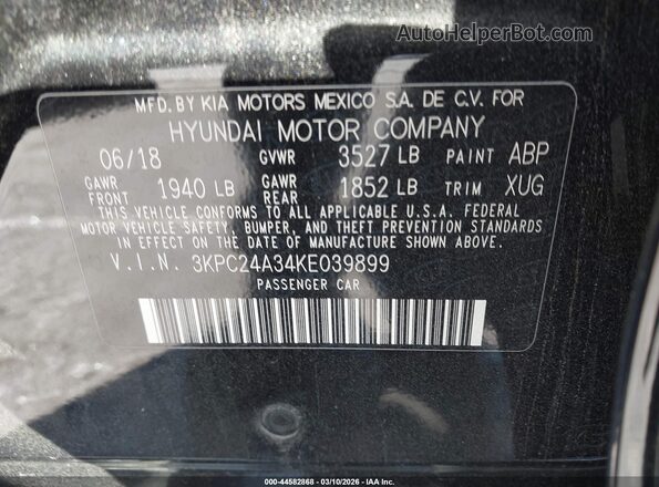 3KPC24A34KE039899 2019 HYUNDAI ACCENT Black 