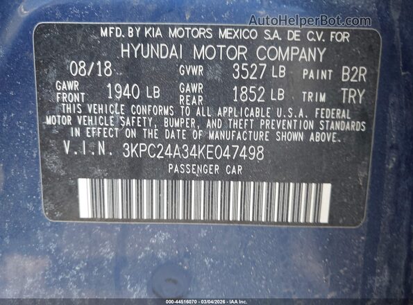 3KPC24A34KE047498 2019 HYUNDAI ACCENT Blue 