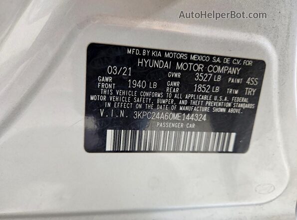 3KPC24A60ME144324 2021 HYUNDAI ACCENT Silver Շարժիչի բաժամունքի տեսք