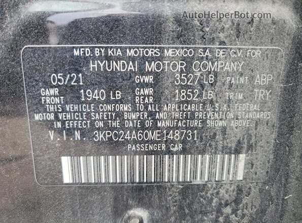 3KPC24A60ME148731 2021 HYUNDAI ACCENT Черный 