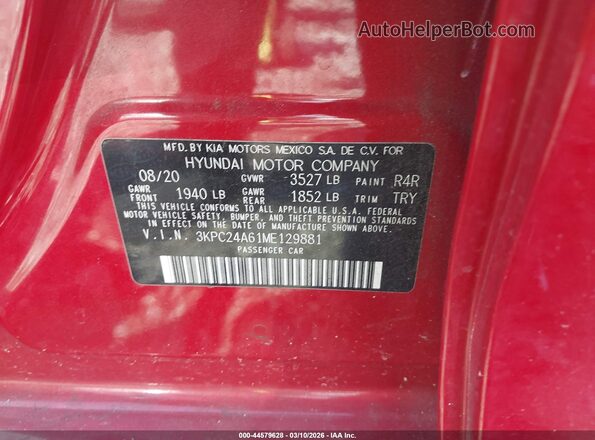 3KPC24A61ME129881 2021 HYUNDAI ACCENT Red ძრავის განყოფილების ხედი