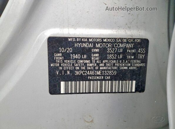 3KPC24A61ME132859 2021 HYUNDAI ACCENT Silver VIN sticker view