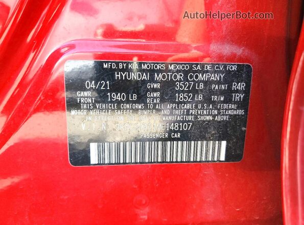 3KPC24A61ME148107 2021 HYUNDAI ACCENT Red ძრავის განყოფილების ხედი