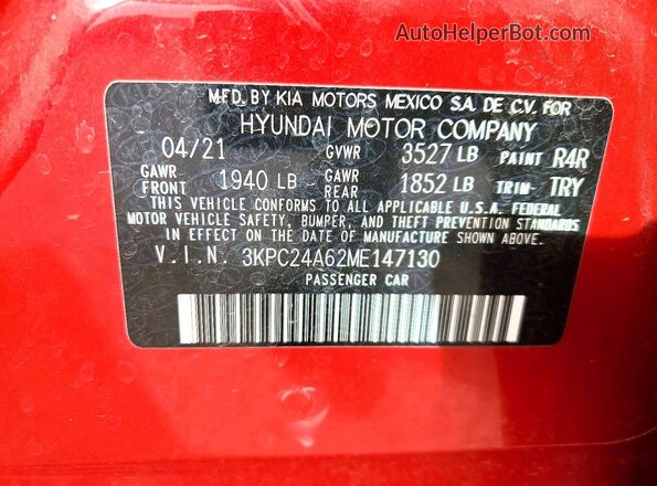 3KPC24A62ME147130 2021 HYUNDAI ACCENT Красный Вид подкапотного пространства