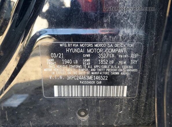 3KPC24A63ME146522 2021 HYUNDAI ACCENT Black ძრავის განყოფილების ხედი