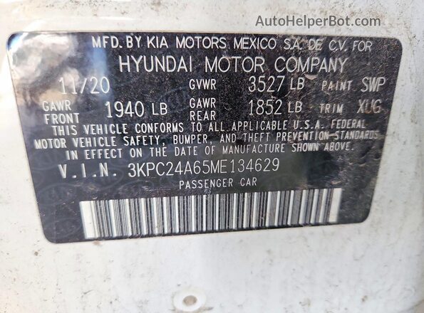 3KPC24A65ME134629 2021 HYUNDAI ACCENT White Вид підкапотного простору