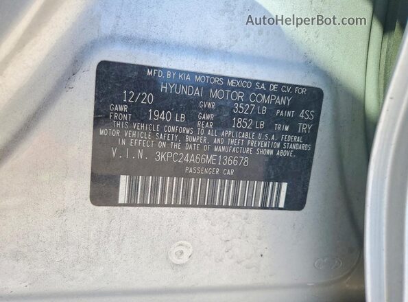 3KPC24A66ME136678 2021 HYUNDAI ACCENT Silver Вид підкапотного простору