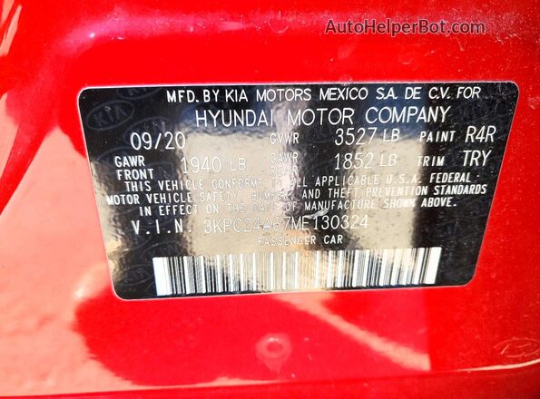 3KPC24A67ME130324 2021 HYUNDAI ACCENT Красный Вид подкапотного пространства