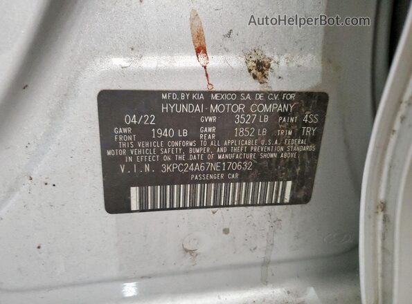 3KPC24A67NE170632 2022 HYUNDAI ACCENT Silver Widok komory silnika