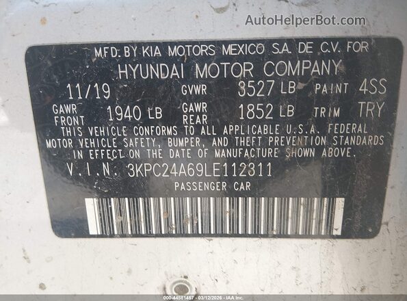 3KPC24A69LE112311 2020 HYUNDAI ACCENT Silver 