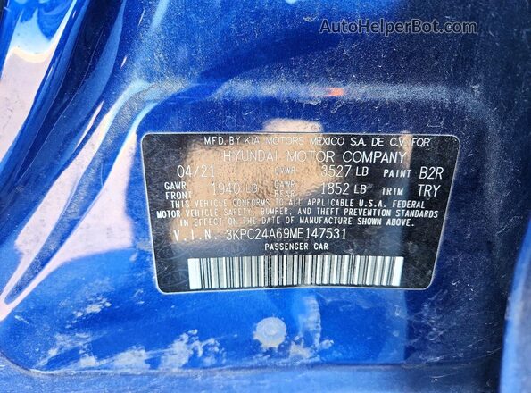 3KPC24A69ME147531 2021 HYUNDAI ACCENT Blue ძრავის განყოფილების ხედი