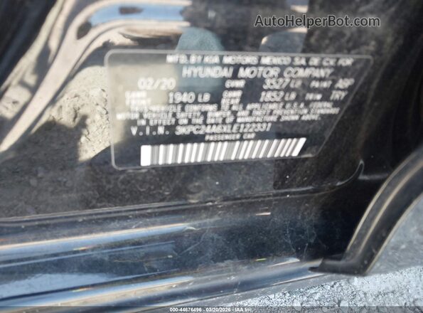 3KPC24A6XLE122331 2020 HYUNDAI ACCENT Черный Вид подкапотного пространства