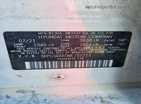 3KPC34A60ME152713 2021 HYUNDAI ACCENT White 