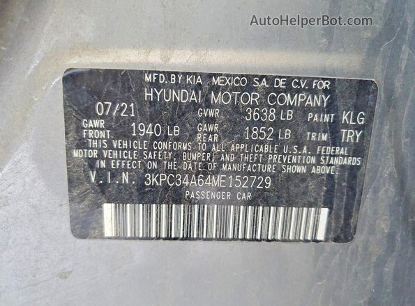 3KPC34A64ME152729 2021 HYUNDAI ACCENT Silver 