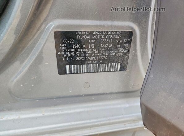 3KPC34A68NE177750 2022 HYUNDAI ACCENT Silver ძრავის განყოფილების ხედი