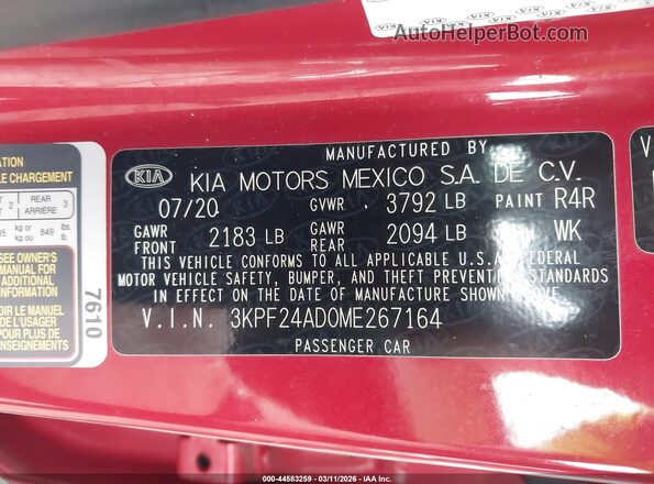 3KPF24AD0ME267164 2021 KIA FORTE Red Widok komory silnika