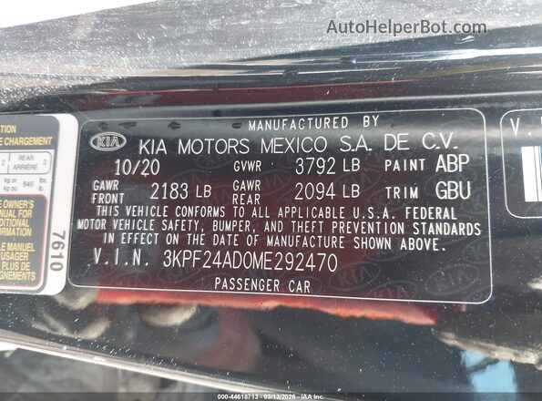 3KPF24AD0ME292470 2021 KIA FORTE Black Vista del compartimento del motor