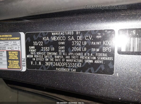 3KPF24AD0PE553147 2023 KIA FORTE Gray 