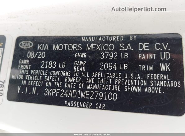 3KPF24AD1ME279100 2021 KIA FORTE Белый Вид подкапотного пространства