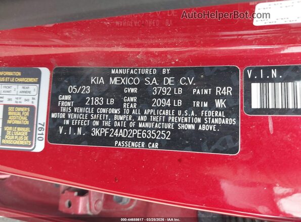 3KPF24AD2PE635252 2023 KIA FORTE Red Вид підкапотного простору