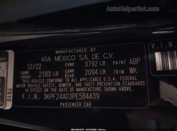 3KPF24AD3PE584439 2023 KIA FORTE Black ძრავის განყოფილების ხედი