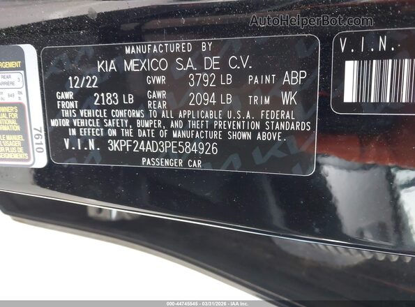 3KPF24AD3PE584926 2023 KIA FORTE Black Շարժիչի բաժամունքի տեսք