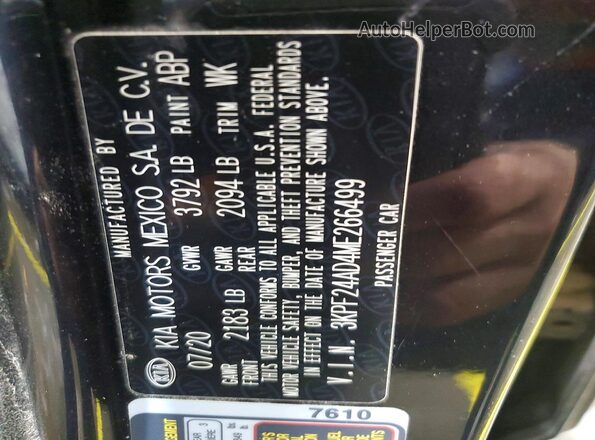 3KPF24AD4ME266499 2021 KIA FORTE Black VIN կոդի պիտակի տեսք