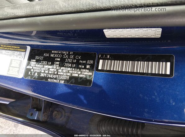3KPF24AD4PE553328 2023 KIA FORTE Blue Vista del compartimento del motor
