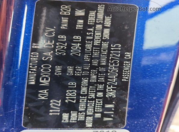 3KPF24AD5PE572115 2023 KIA FORTE Blue ძრავის განყოფილების ხედი