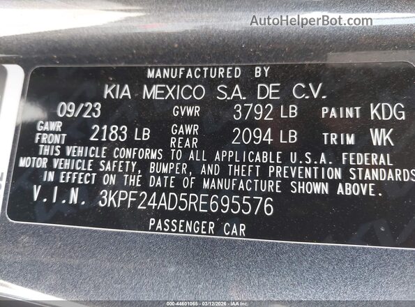 3KPF24AD5RE695576 2024 KIA FORTE Gray ძრავის განყოფილების ხედი