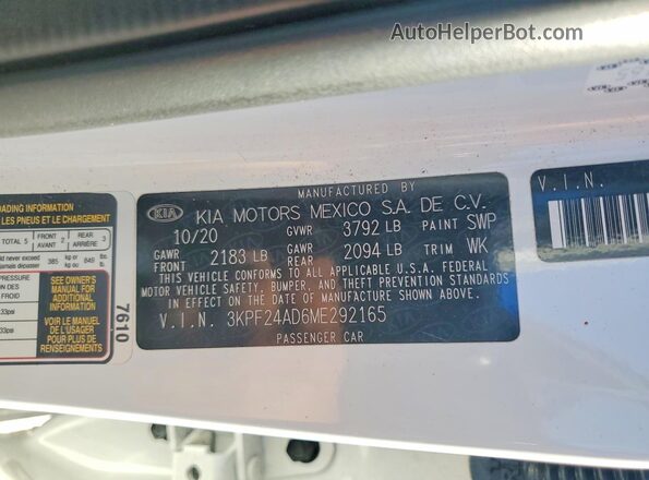 3KPF24AD6ME292165 2021 KIA FORTE White Engine compartment view