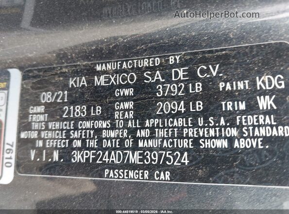 3KPF24AD7ME397524 2021 KIA FORTE Gray Vista del compartimento del motor