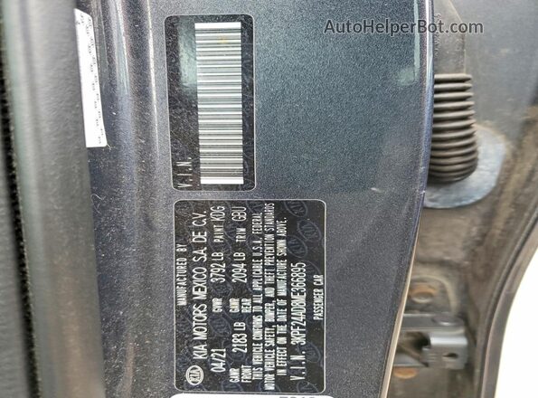 3KPF24AD8ME366895 2021 KIA FORTE Gray VIN կոդի պիտակի տեսք