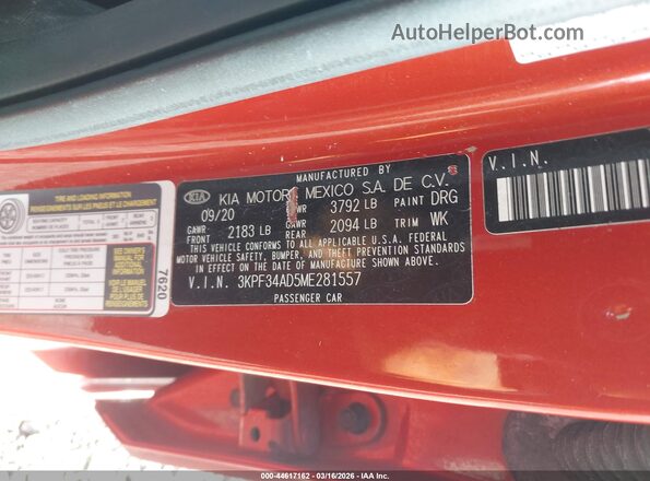 3KPF34AD5ME281557 2021 KIA FORTE Red Vista del compartimento del motor