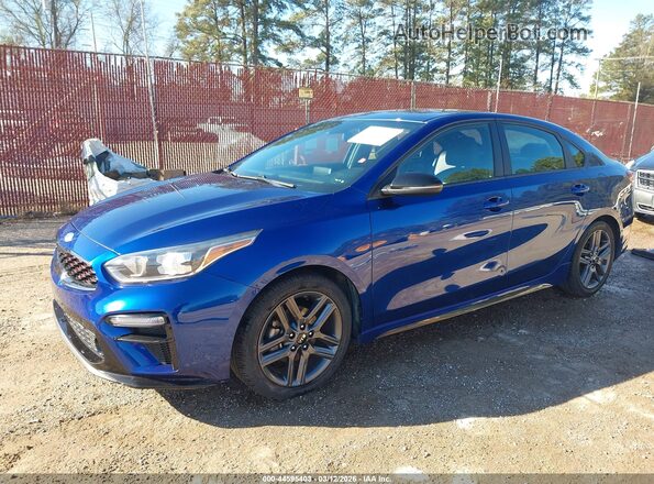3KPF34AD8ME375321 2021 KIA FORTE Blue Առջևի ձախ երեք քառորդ տեսարան