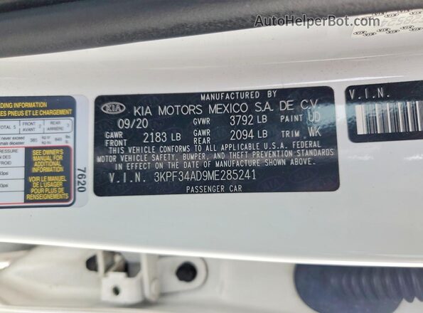 3KPF34AD9ME285241 2021 KIA FORTE White Շարժիչի բաժամունքի տեսք