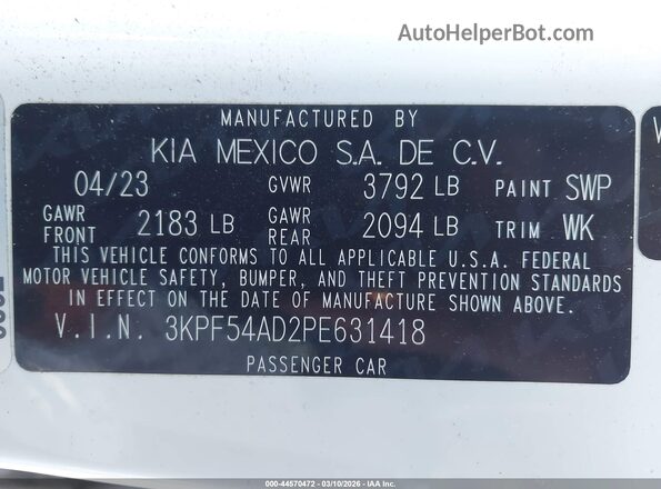 3KPF54AD2PE631418 2023 KIA FORTE White 