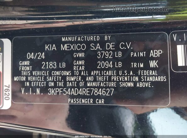 3KPF54AD4RE784627 2024 KIA FORTE Black Widok komory silnika