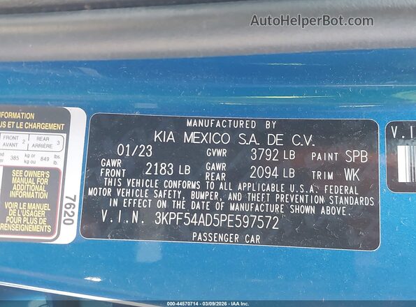 3KPF54AD5PE597572 2023 KIA FORTE Blue Вид підкапотного простору