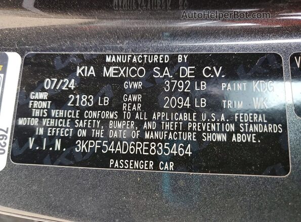 3KPF54AD6RE835464 2024 KIA FORTE Gray 