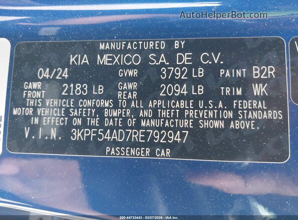 3KPF54AD7RE792947 2024 KIA FORTE Blue 