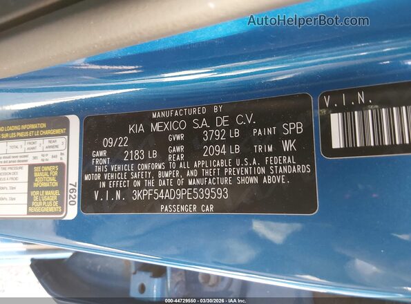 3KPF54AD9PE539593 2023 KIA FORTE Blue Widok komory silnika