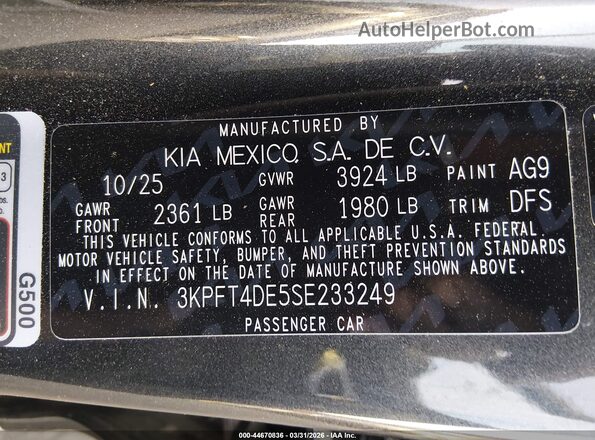 3KPFT4DE5SE233249 2025 KIA K4 Gray Engine compartment view