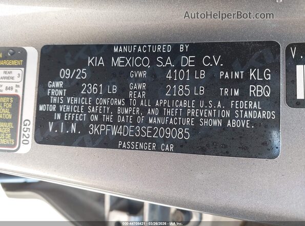 3KPFW4DE3SE209085 2025 KIA K4 Gray Engine compartment view