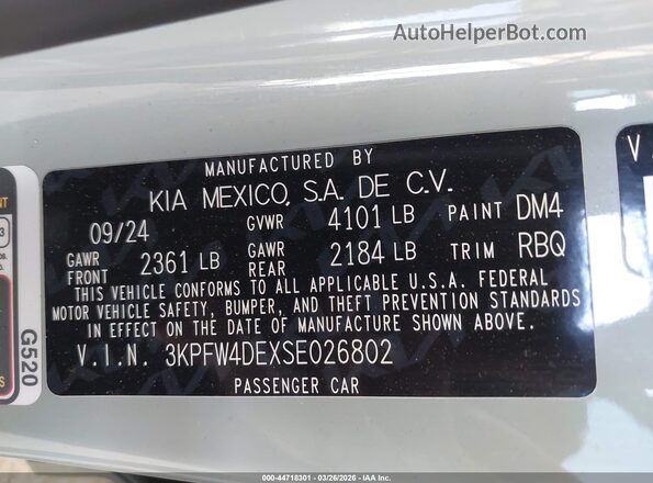 3KPFW4DEXSE026802 2025 KIA K4 Gray 